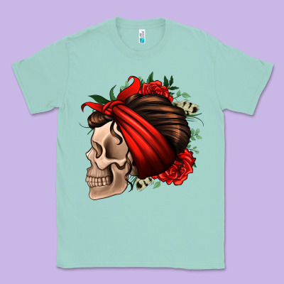 Bandana And Roses Skull Classic Tee Designed By Jasminsmagicworld