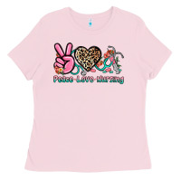 Bubblegum Pink peace love nursing Ladies Tee - NancyCooperArtShop