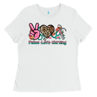 White peace love nursing Ladies Tee - NancyCooperArtShop