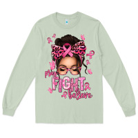 Matcha pray fight believe breast cancer afro messy bun Long Sleeve Tee - texasbilliewilder