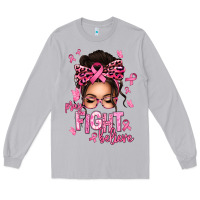 Moon Dust pray fight believe breast cancer afro messy bun Long Sleeve Tee - texasbilliewilder