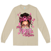 Mushroom pray fight believe breast cancer afro messy bun Long Sleeve Tee - texasbilliewilder