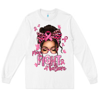 White pray fight believe breast cancer afro messy bun Long Sleeve Tee - texasbilliewilder