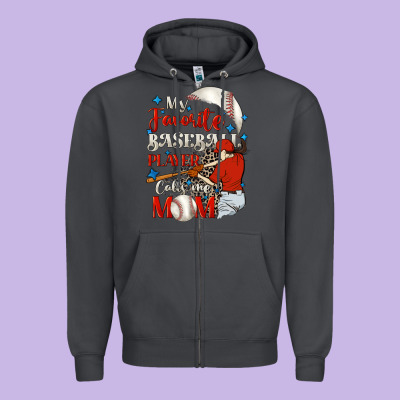 My Favorite Baseball Player Calls Me Mom Zipper Hoodie Designed By Fadigitalartstudio