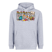 Heather Grey My Daddy is my Hero Teacher Heavyweight Hoodie - CowhideDigitalArt