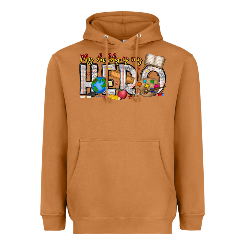 My Daddy Is My Hero Teacher Heavyweight Hoodie by CowhideDigitalArt | Teevron