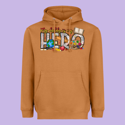 My Daddy Is My Hero Teacher Heavyweight Hoodie Designed By Cowhidedigitalart