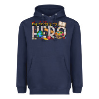 Navy My Daddy is my Hero Teacher Heavyweight Hoodie - CowhideDigitalArt
