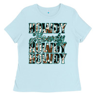 Baby Blue Howdy Cowhide Turquoise Ladies Tee - Jasminsmagicworld