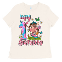 Bone my 1 st birthday with little cute cow Ladies Tee - NancyCooperArtShop