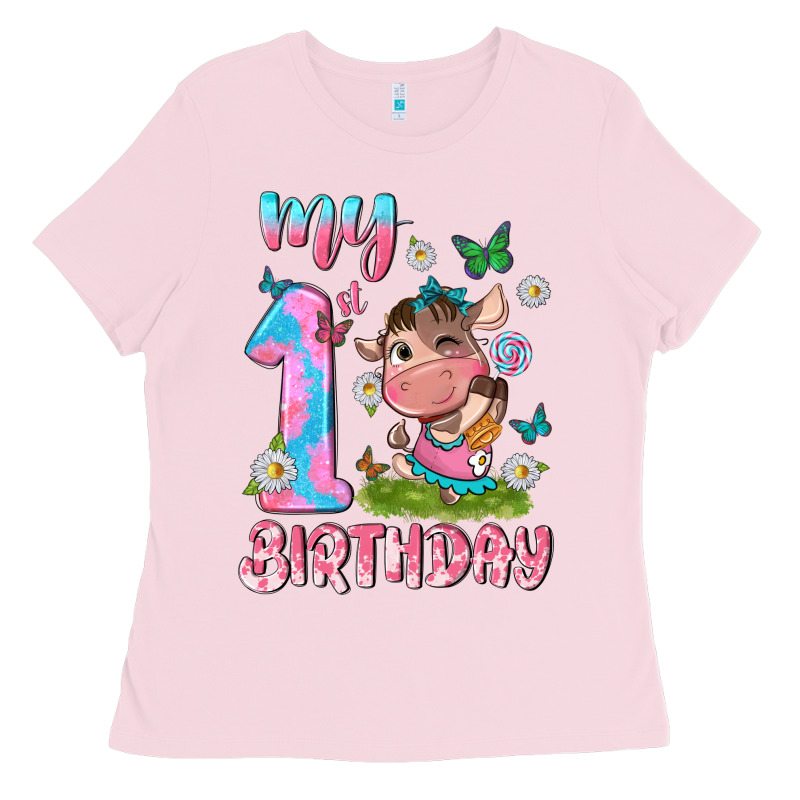 My 1 St Birthday With Little Cute Cow Ladies Tee by NancyCooperArtShop | Teevron
