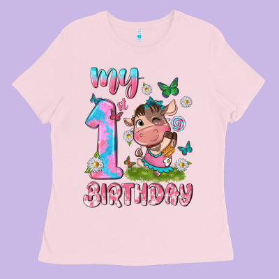 My 1 St Birthday With Little Cute Cow Ladies Tee Designed By Nancycooperartshop