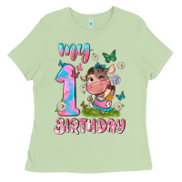 Matcha my 1 st birthday with little cute cow Ladies Tee - NancyCooperArtShop