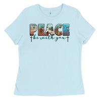 Baby Blue peace be with you cross Ladies Tee - NancyCooperArtShop