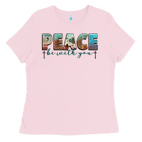 Bubblegum Pink peace be with you cross Ladies Tee - NancyCooperArtShop