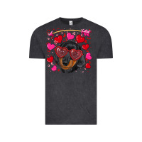 Vintage Black valentine's day  dachshund puppy Vintage Tee - RanaPortraitStore