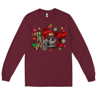 Burgundy Christmas Joy skeleton Long Sleeve Tee - NancyCooperArtShop
