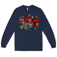 Navy Christmas Joy skeleton Long Sleeve Tee - NancyCooperArtShop