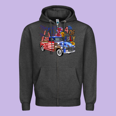 Western Truck Fourth Of July America Zipper Hoodie Designed By Fadigitalartstudio