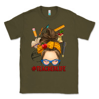 Army Green messy bun teacher life Classic Tee - RanaPortraitStore