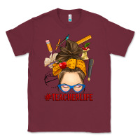 Burgundy messy bun teacher life Classic Tee - RanaPortraitStore