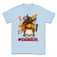 Dusty Blue messy bun teacher life Classic Tee - RanaPortraitStore