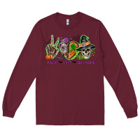 Burgundy Peace love Halloween Long Sleeve Tee - NancyCooperArtShop