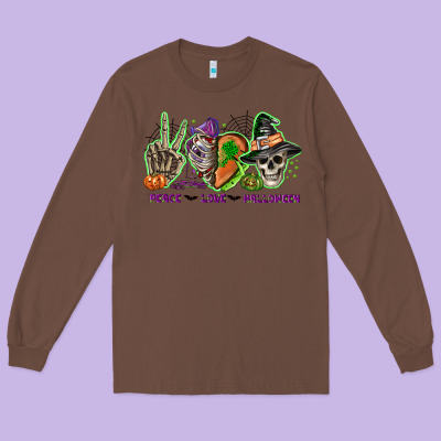 Peace Love Halloween Long Sleeve Tee Designed By Nancycooperartshop