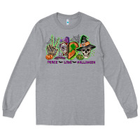 Heather Grey Peace love Halloween Long Sleeve Tee - NancyCooperArtShop
