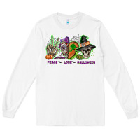 White Peace love Halloween Long Sleeve Tee - NancyCooperArtShop