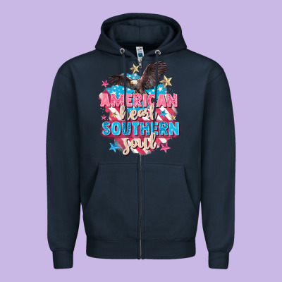 American Heart Southern Soul 4th Of July Zipper Hoodie Designed By Fadigitalartstudio