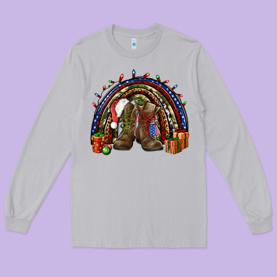 Army Christmas Rainbow Long Sleeve Tee Designed By Nancycooperartshop