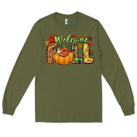 Army Green Welcome Fall Long Sleeve Tee - NancyCooperArtShop