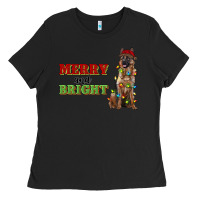 Black merry and bright german shepherd Ladies Tee - RanaPortraitStore