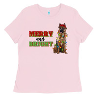 Bubblegum Pink merry and bright german shepherd Ladies Tee - RanaPortraitStore