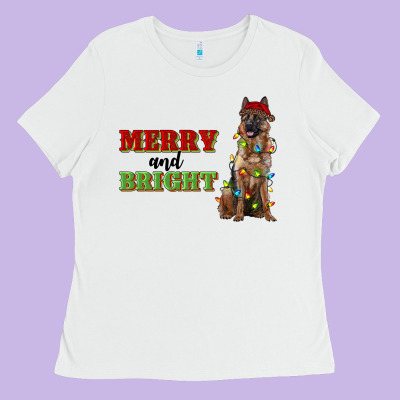 Merry And Bright German Shepherd Ladies Tee Designed By Ranaportraitstore