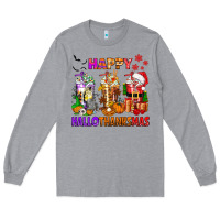 Heather Grey happy hallothanksmas coffee cups Long Sleeve Tee - texasbilliewilder
