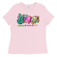 Bubblegum Pink peace love art Ladies Tee - NancyCooperArtShop
