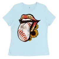Baby Blue Baseball Tongue Ladies Tee - Jasminsmagicworld