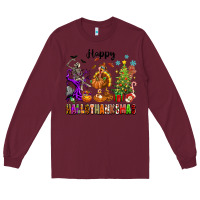 Burgundy Happy Hallothanksmas Long Sleeve Tee - texasbilliewilder