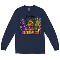 Navy Happy Hallothanksmas Long Sleeve Tee - texasbilliewilder