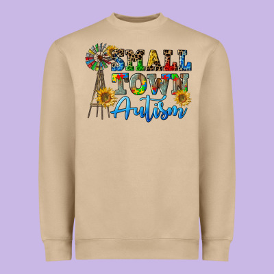 Small Town Autism Heavyweight Sweatshirt Designed By Cowgirlartshop
