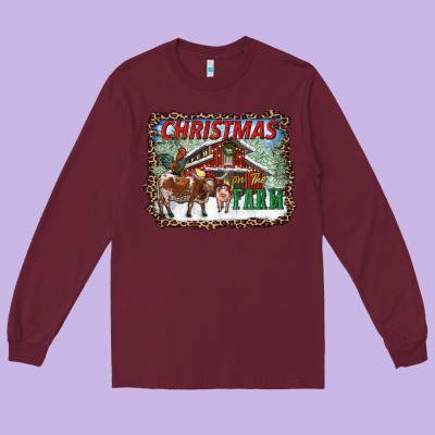 Christmas On The Farm Long Sleeve Tee Designed By Ranaportraitstore