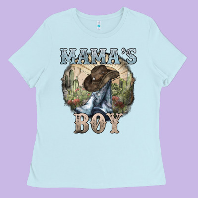 Mamas Boy Western Cowboy Boots Cactus Ladies Tee Designed By Nancycooperartshop