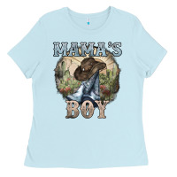 Baby Blue mamas boy western cowboy boots cactus Ladies Tee - NancyCooperArtShop