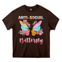 Chocolate Brown anti social butterfly Heavy Core Tee - MaliasSmallBusiness