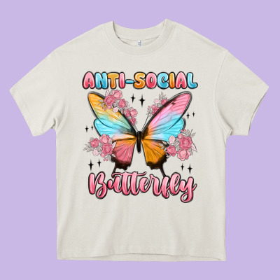 Anti Social Butterfly Heavy Core Tee Designed By Maliassmallbusiness