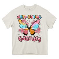Cream anti social butterfly Heavy Core Tee - MaliasSmallBusiness