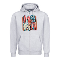 Heather Grey 4th of July mama with lightning bolt Zipper Hoodie - FaDigitalArtStudio