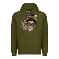 Army Green American Mother skull Premium Hoodie - FaDigitalArtStudio